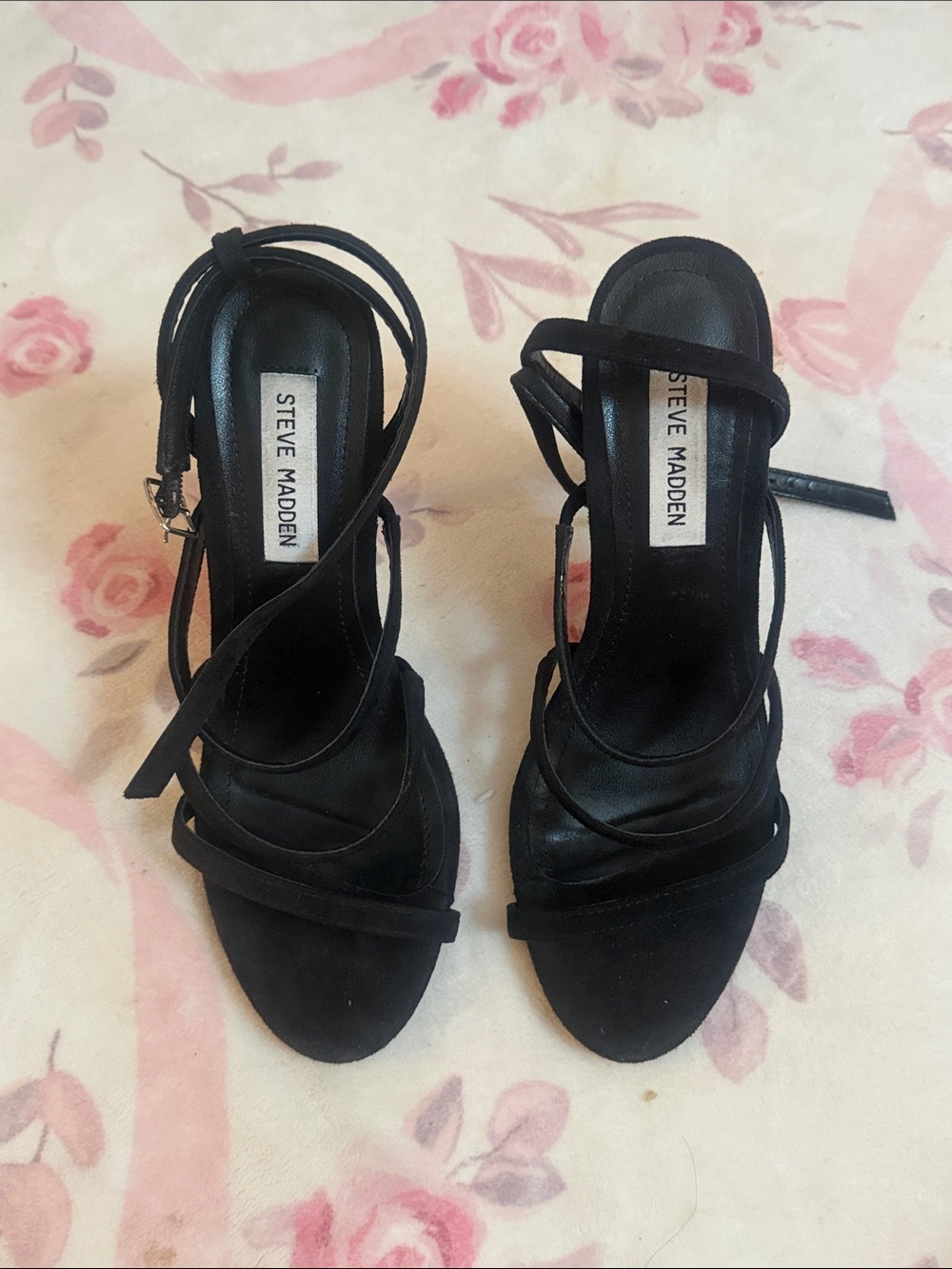 Steve Madden Black Suede Wrap-Strap Heels